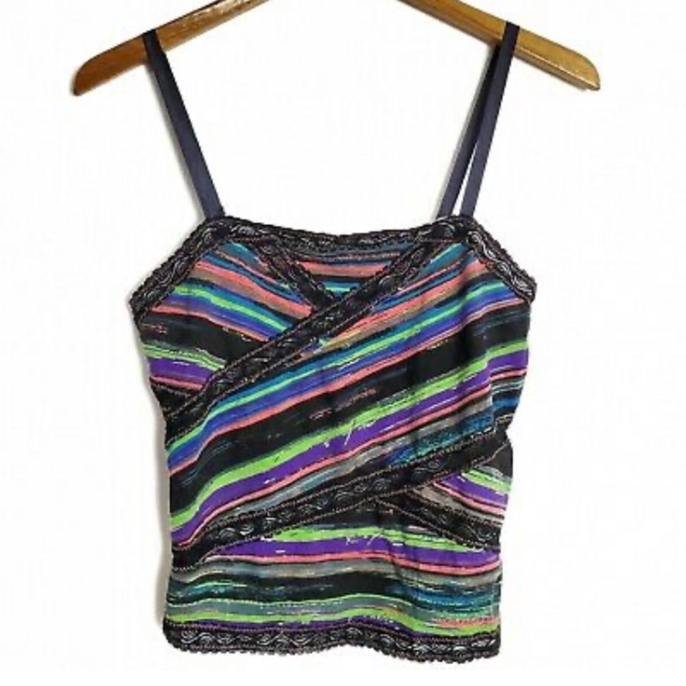 Free People Multi stripe Cotton & Lace Tank